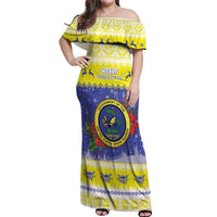 United States Virgin Islands Christmas Off Shoulder Maxi Dress Coat Of Arms With Poinsettia - Wonder Print Shop