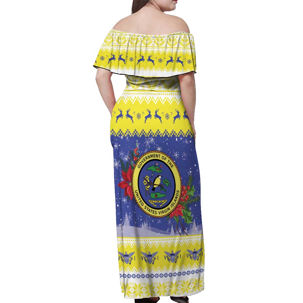 United States Virgin Islands Christmas Off Shoulder Maxi Dress Coat Of Arms With Poinsettia - Wonder Print Shop