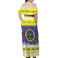 United States Virgin Islands Christmas Off Shoulder Maxi Dress Coat Of Arms With Poinsettia - Wonder Print Shop