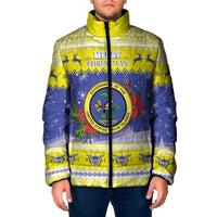 United States Virgin Islands Christmas Padded Jacket Coat Of Arms With Poinsettia - Wonder Print Shop