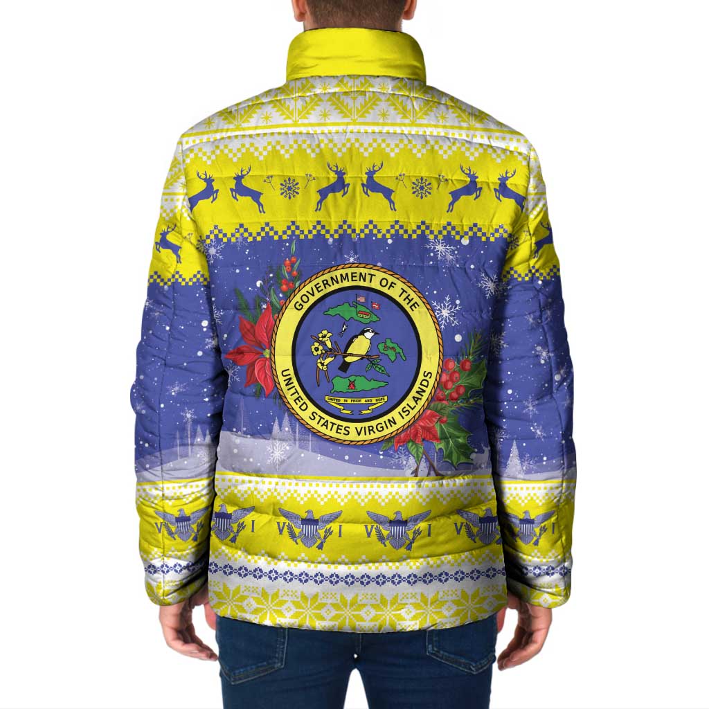 United States Virgin Islands Christmas Padded Jacket Coat Of Arms With Poinsettia - Wonder Print Shop