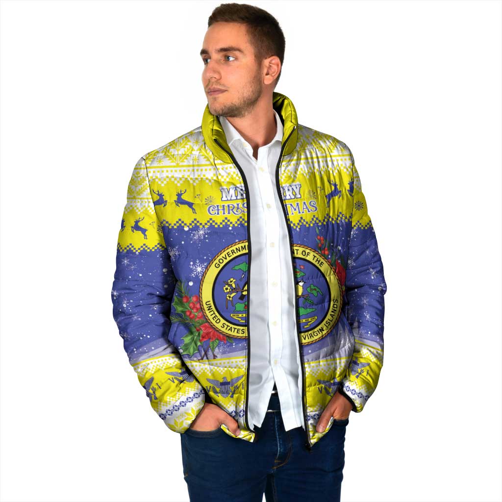 United States Virgin Islands Christmas Padded Jacket Coat Of Arms With Poinsettia - Wonder Print Shop