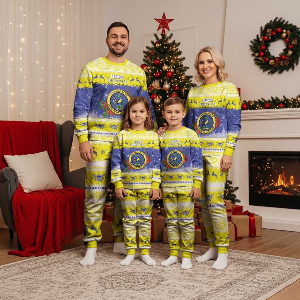 United States Virgin Islands Christmas Pajama Set Coat Of Arms With Poinsettia - Wonder Print Shop