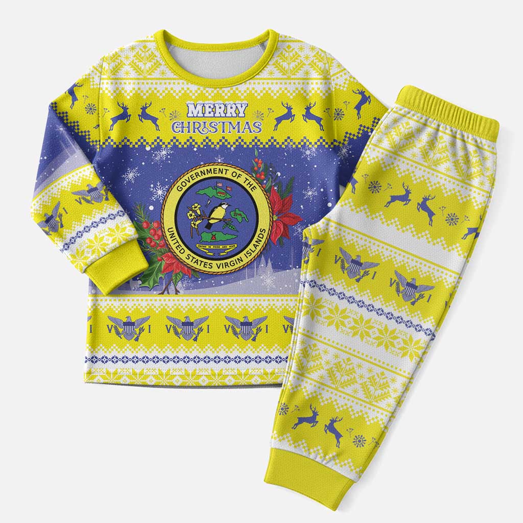United States Virgin Islands Christmas Pajama Set Coat Of Arms With Poinsettia - Wonder Print Shop