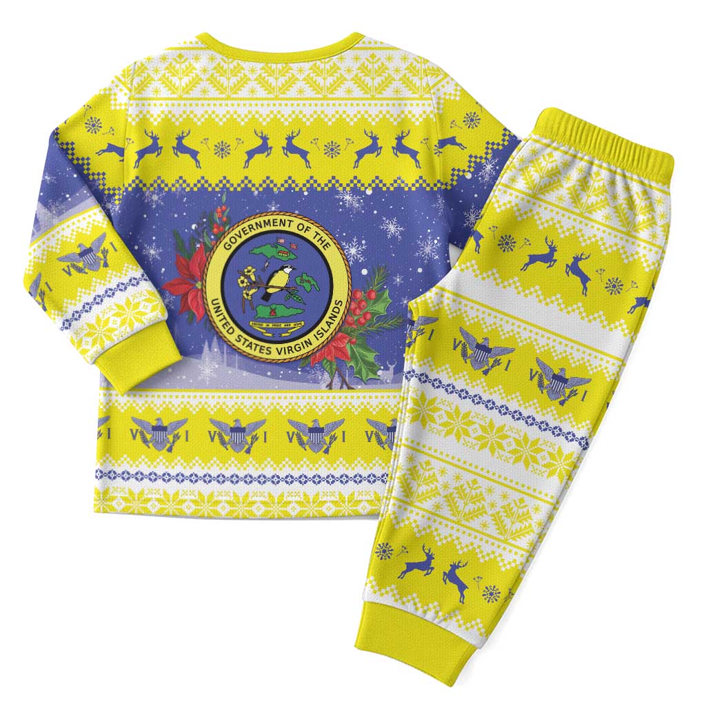 United States Virgin Islands Christmas Pajama Set Coat Of Arms With Poinsettia - Wonder Print Shop