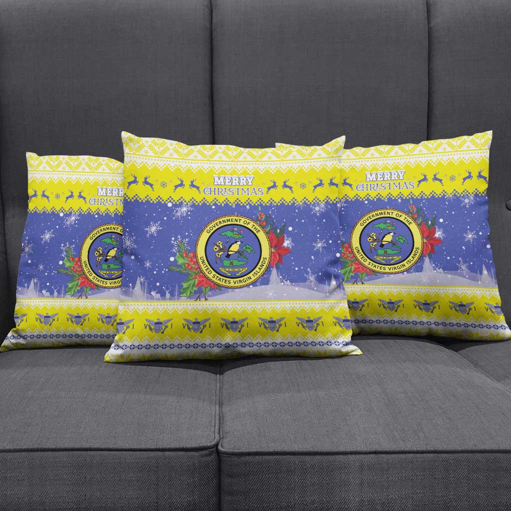 United States Virgin Islands Christmas Pillow Cover Coat Of Arms With Poinsettia - Wonder Print Shop