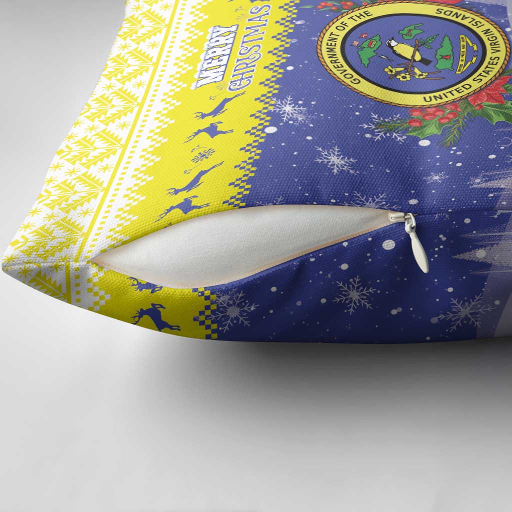 United States Virgin Islands Christmas Pillow Cover Coat Of Arms With Poinsettia - Wonder Print Shop