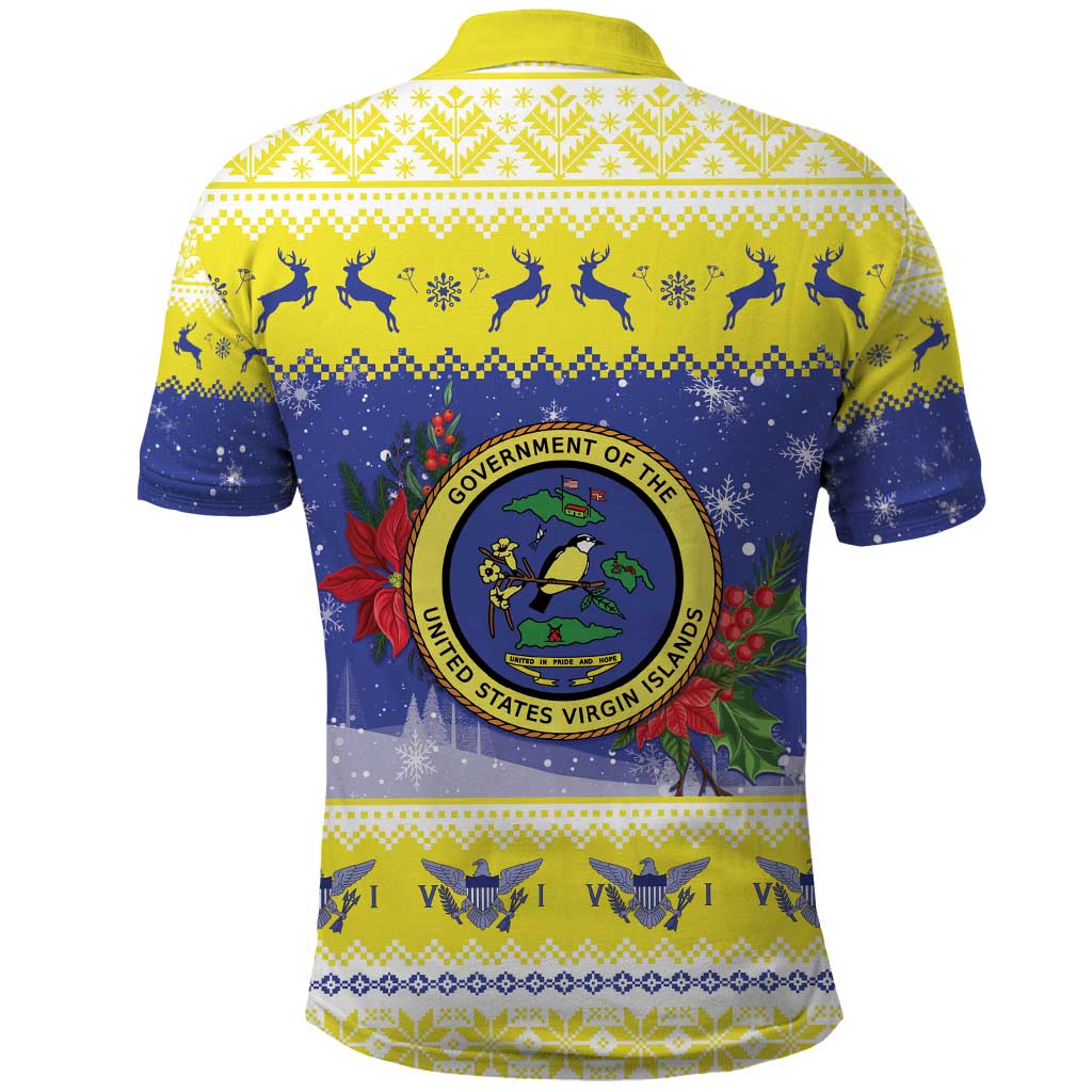 United States Virgin Islands Christmas Polo Shirt Coat Of Arms With Poinsettia - Wonder Print Shop