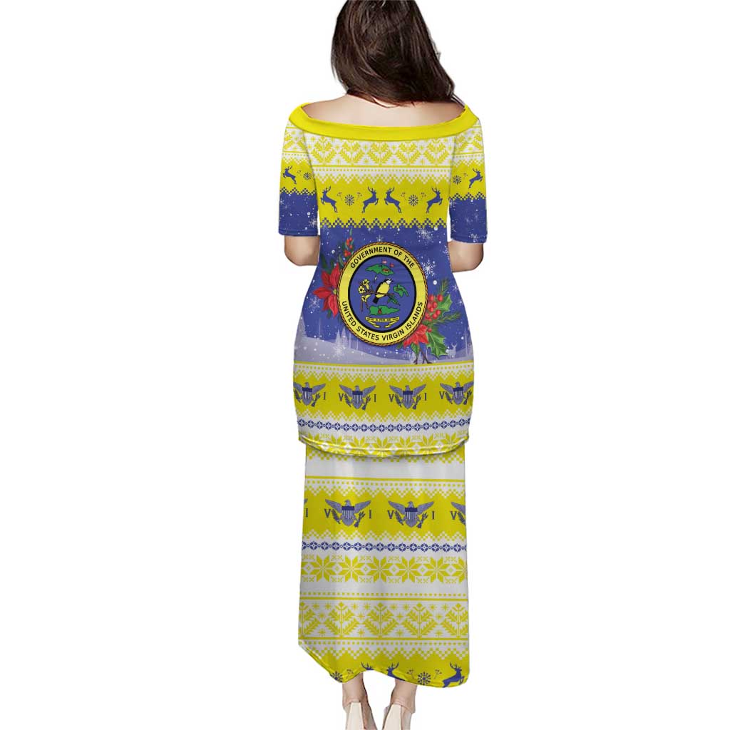 United States Virgin Islands Christmas Puletasi Coat Of Arms With Poinsettia - Wonder Print Shop