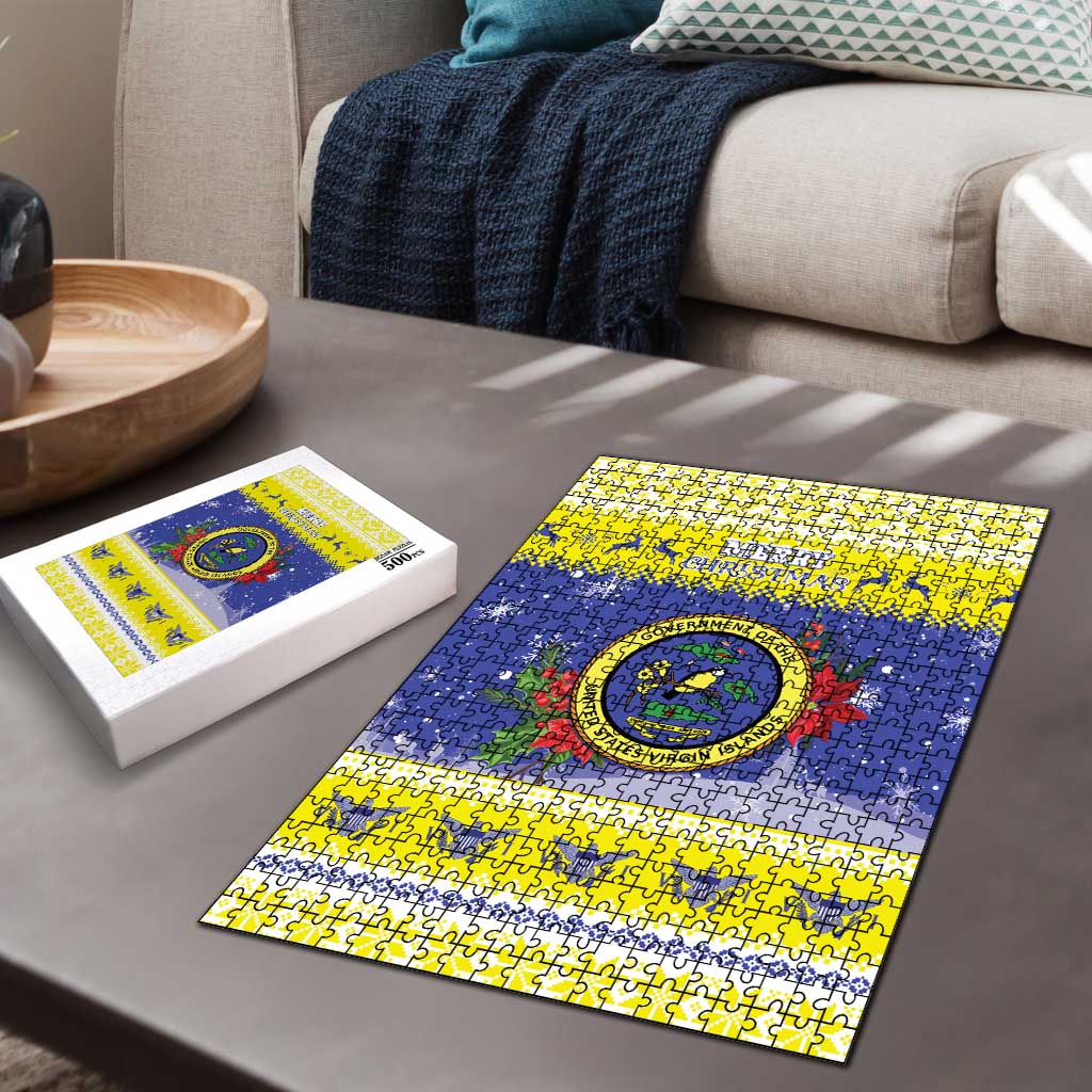 United States Virgin Islands Christmas Puzzle Coat Of Arms With Poinsettia - Wonder Print Shop