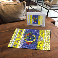 United States Virgin Islands Christmas Puzzle Coat Of Arms With Poinsettia - Wonder Print Shop