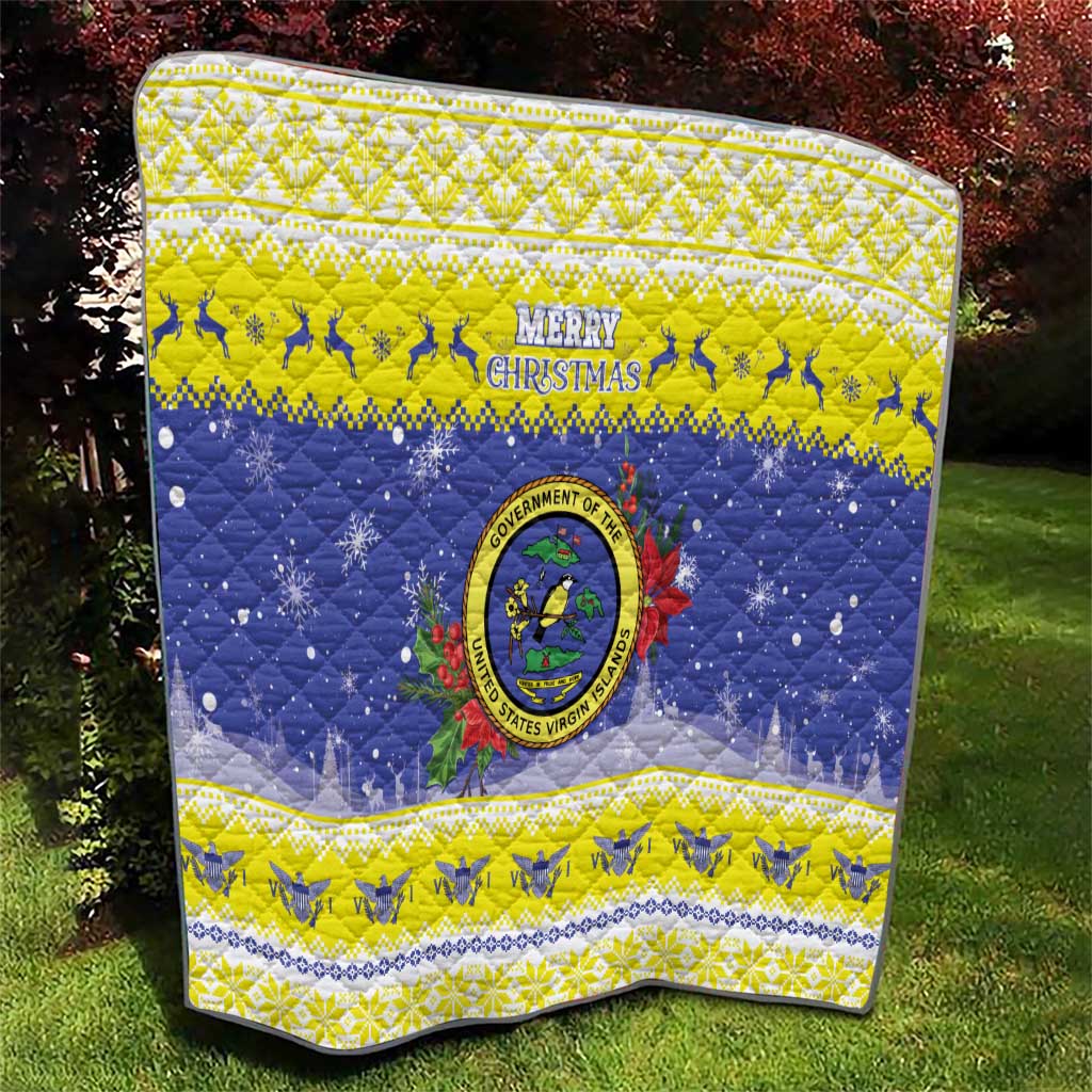 United States Virgin Islands Christmas Quilt Coat Of Arms With Poinsettia - Wonder Print Shop