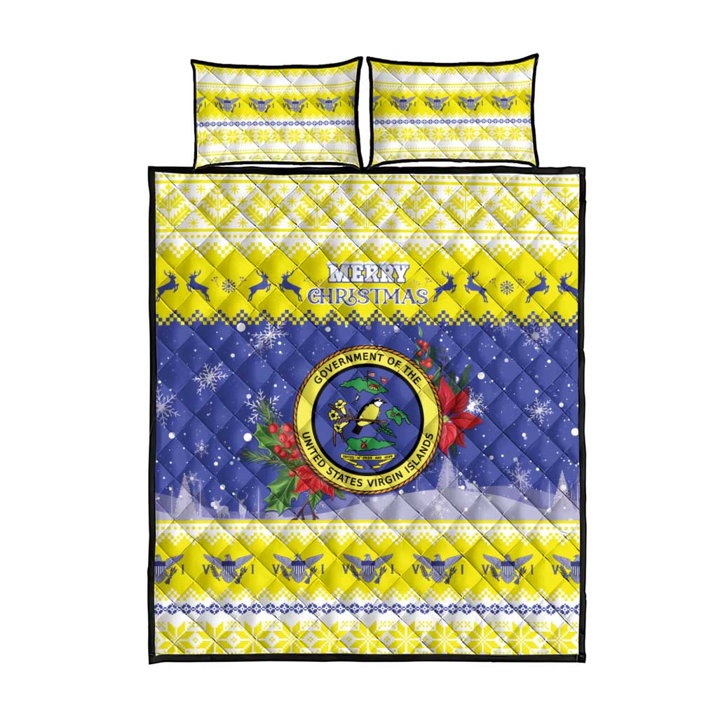 United States Virgin Islands Christmas Quilt Bed Set Coat Of Arms With Poinsettia - Wonder Print Shop
