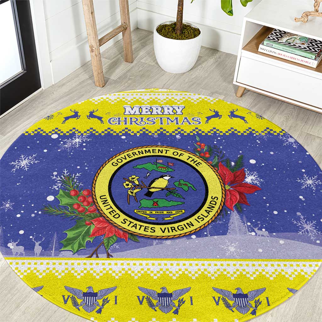 United States Virgin Islands Christmas Round Carpet Coat Of Arms With Poinsettia - Wonder Print Shop