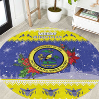 United States Virgin Islands Christmas Round Carpet Coat Of Arms With Poinsettia - Wonder Print Shop