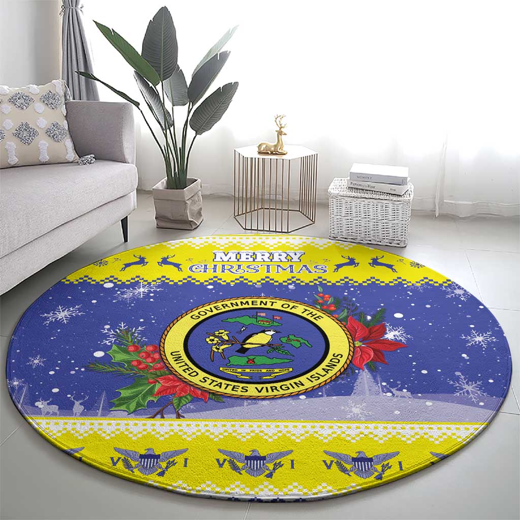 United States Virgin Islands Christmas Round Carpet Coat Of Arms With Poinsettia - Wonder Print Shop