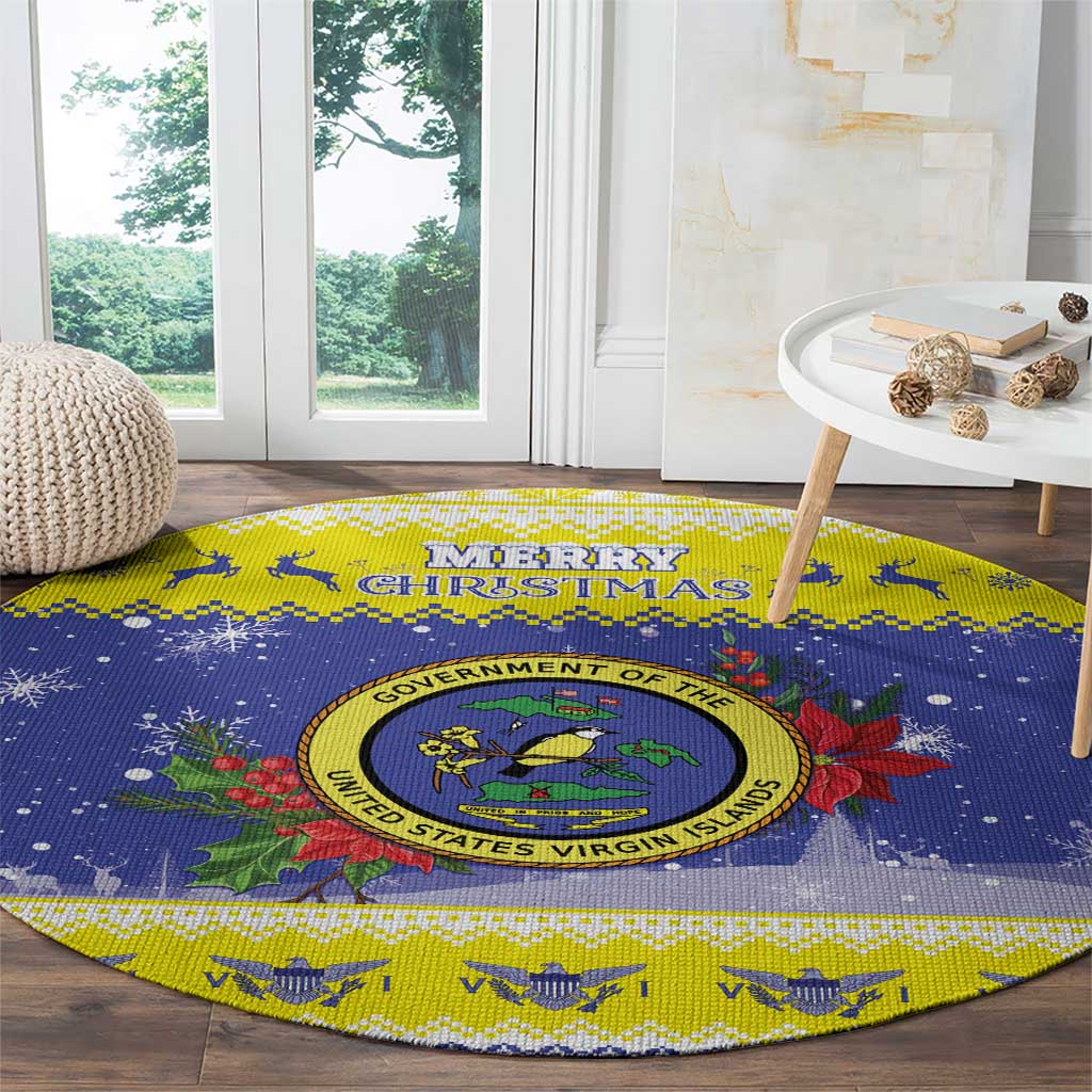 United States Virgin Islands Christmas Round Carpet Coat Of Arms With Poinsettia - Wonder Print Shop