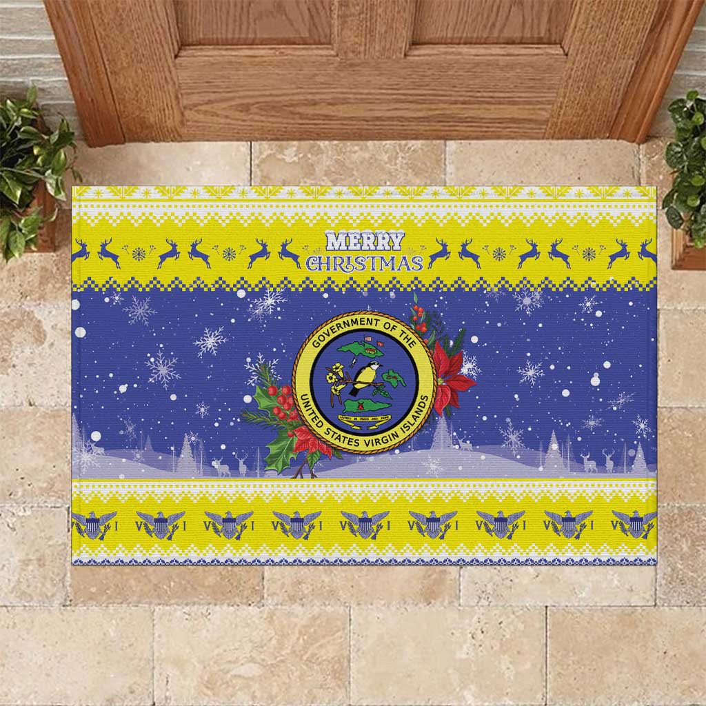 United States Virgin Islands Christmas Rubber Doormat Coat Of Arms With Poinsettia - Wonder Print Shop