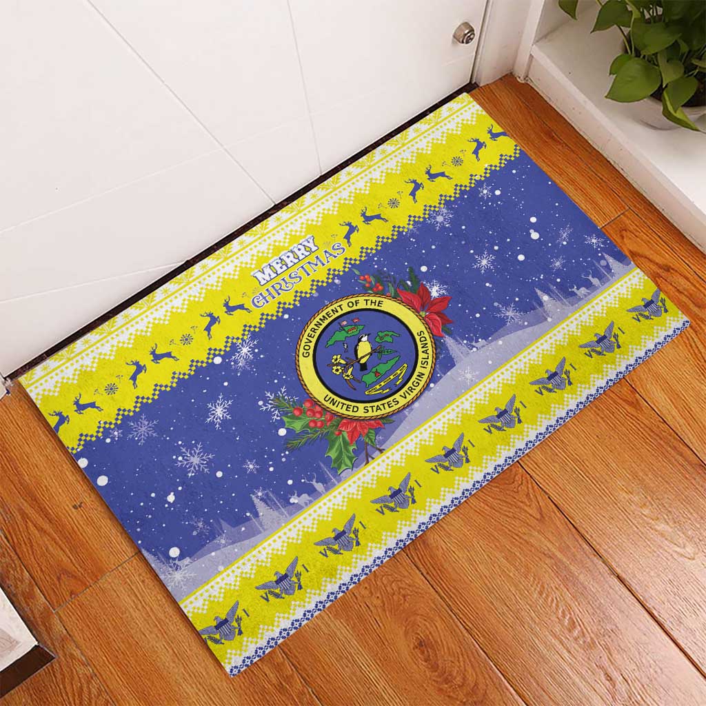 United States Virgin Islands Christmas Rubber Doormat Coat Of Arms With Poinsettia - Wonder Print Shop