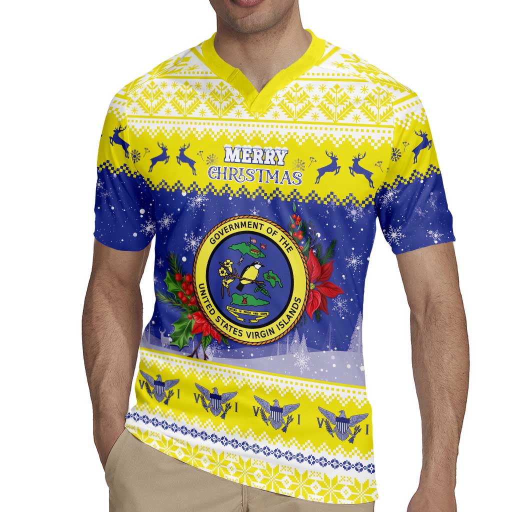 United States Virgin Islands Christmas Rugby Jersey Coat Of Arms With Poinsettia - Wonder Print Shop