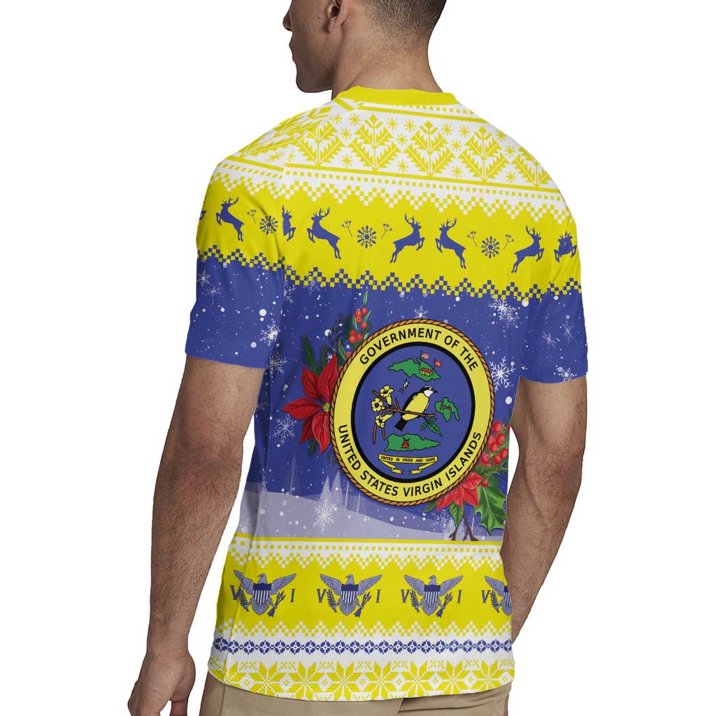 United States Virgin Islands Christmas Rugby Jersey Coat Of Arms With Poinsettia - Wonder Print Shop