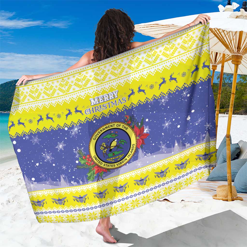 United States Virgin Islands Christmas Sarong Coat Of Arms With Poinsettia - Wonder Print Shop