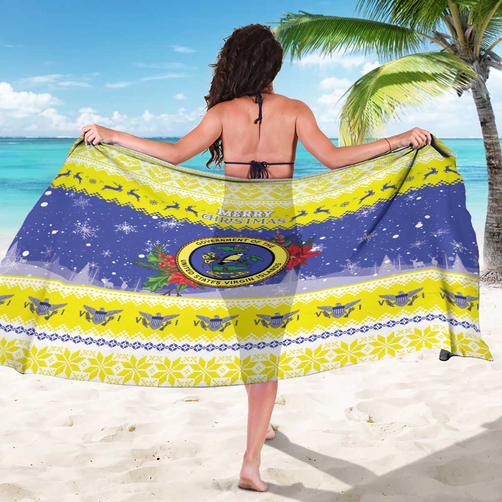 United States Virgin Islands Christmas Sarong Coat Of Arms With Poinsettia - Wonder Print Shop