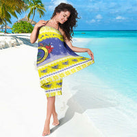 United States Virgin Islands Christmas Sarong Coat Of Arms With Poinsettia - Wonder Print Shop