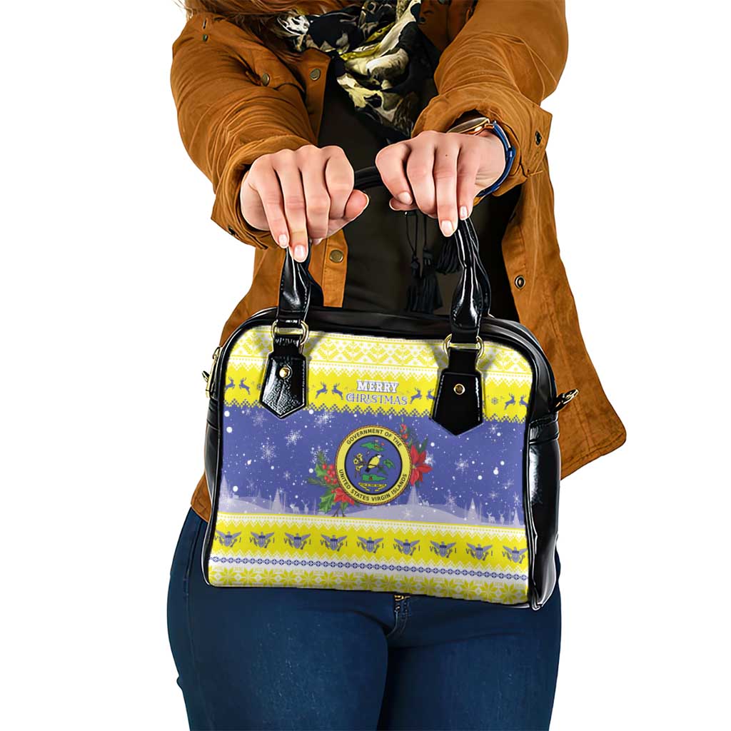 United States Virgin Islands Christmas Shoulder Handbag Coat Of Arms With Poinsettia - Wonder Print Shop