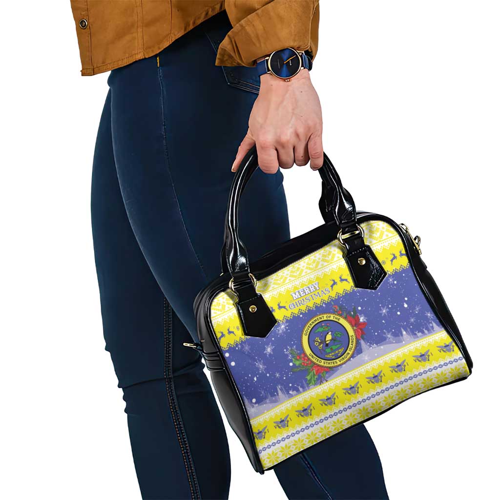 United States Virgin Islands Christmas Shoulder Handbag Coat Of Arms With Poinsettia - Wonder Print Shop