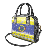United States Virgin Islands Christmas Shoulder Handbag Coat Of Arms With Poinsettia - Wonder Print Shop