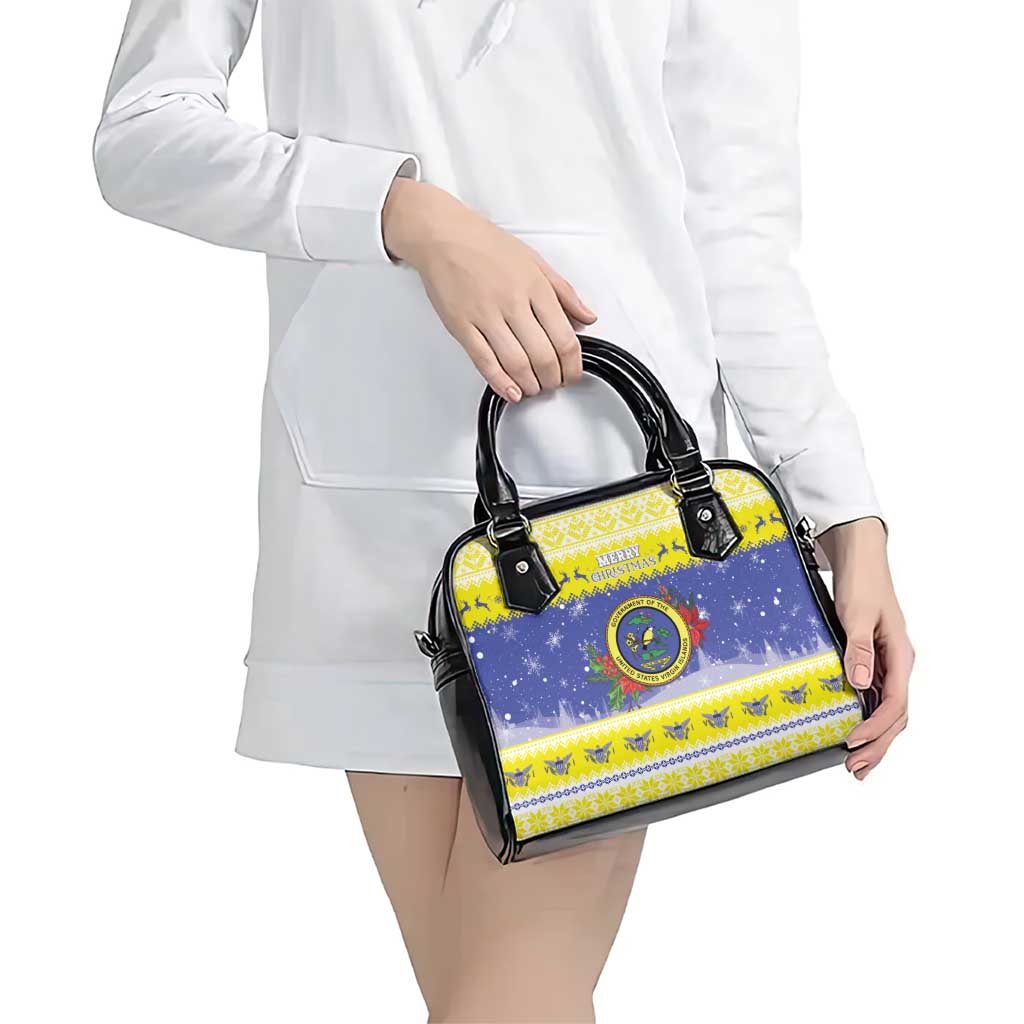 United States Virgin Islands Christmas Shoulder Handbag Coat Of Arms With Poinsettia - Wonder Print Shop