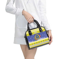 United States Virgin Islands Christmas Shoulder Handbag Coat Of Arms With Poinsettia - Wonder Print Shop