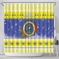 United States Virgin Islands Christmas Shower Curtain Coat Of Arms With Poinsettia - Wonder Print Shop