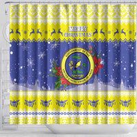 United States Virgin Islands Christmas Shower Curtain Coat Of Arms With Poinsettia - Wonder Print Shop