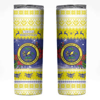 United States Virgin Islands Christmas Skinny Tumbler Coat Of Arms With Poinsettia - Wonder Print Shop