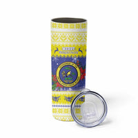 United States Virgin Islands Christmas Skinny Tumbler Coat Of Arms With Poinsettia - Wonder Print Shop