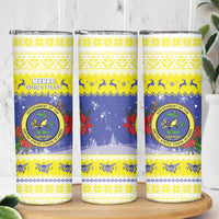 United States Virgin Islands Christmas Skinny Tumbler Coat Of Arms With Poinsettia - Wonder Print Shop