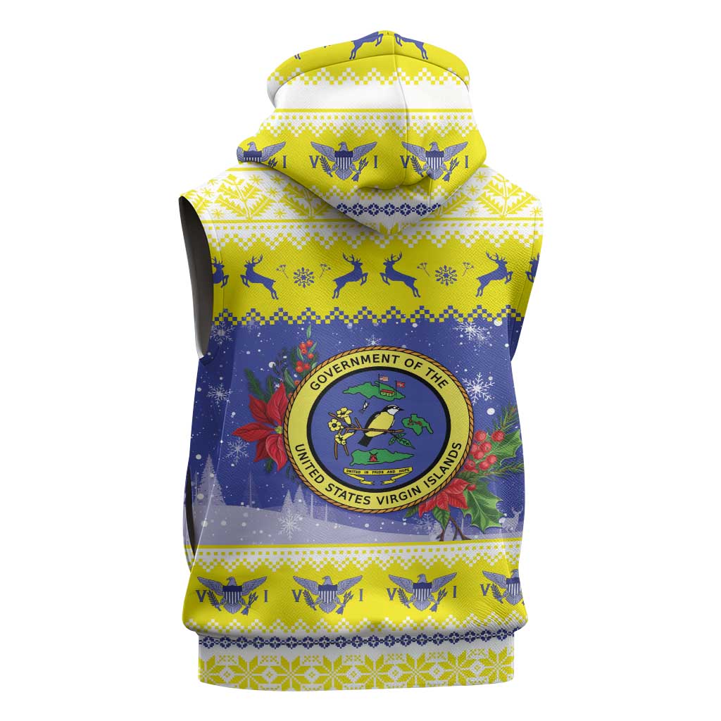 United States Virgin Islands Christmas Sleeveless Hoodie Coat Of Arms With Poinsettia - Wonder Print Shop