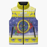 United States Virgin Islands Christmas Sleeveless Puffer Jacket Coat Of Arms With Poinsettia - Wonder Print Shop