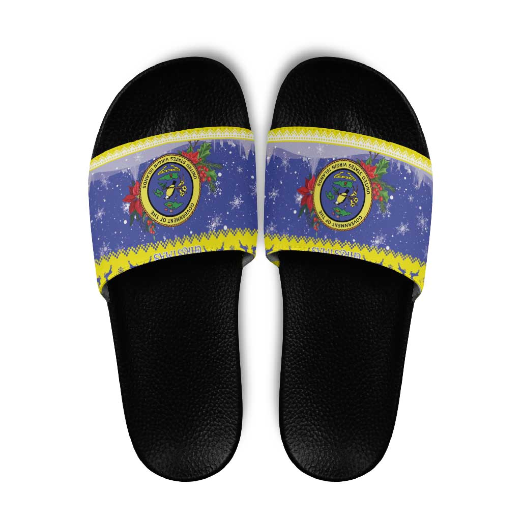 United States Virgin Islands Christmas Slide Sandals Coat Of Arms With Poinsettia - Wonder Print Shop