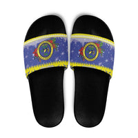 United States Virgin Islands Christmas Slide Sandals Coat Of Arms With Poinsettia - Wonder Print Shop