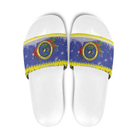 United States Virgin Islands Christmas Slide Sandals Coat Of Arms With Poinsettia - Wonder Print Shop