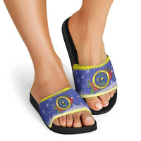 United States Virgin Islands Christmas Slide Sandals Coat Of Arms With Poinsettia - Wonder Print Shop