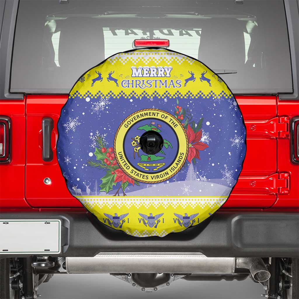 United States Virgin Islands Christmas Spare Tire Cover Coat Of Arms With Poinsettia - Wonder Print Shop