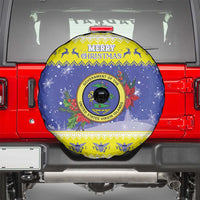 United States Virgin Islands Christmas Spare Tire Cover Coat Of Arms With Poinsettia - Wonder Print Shop