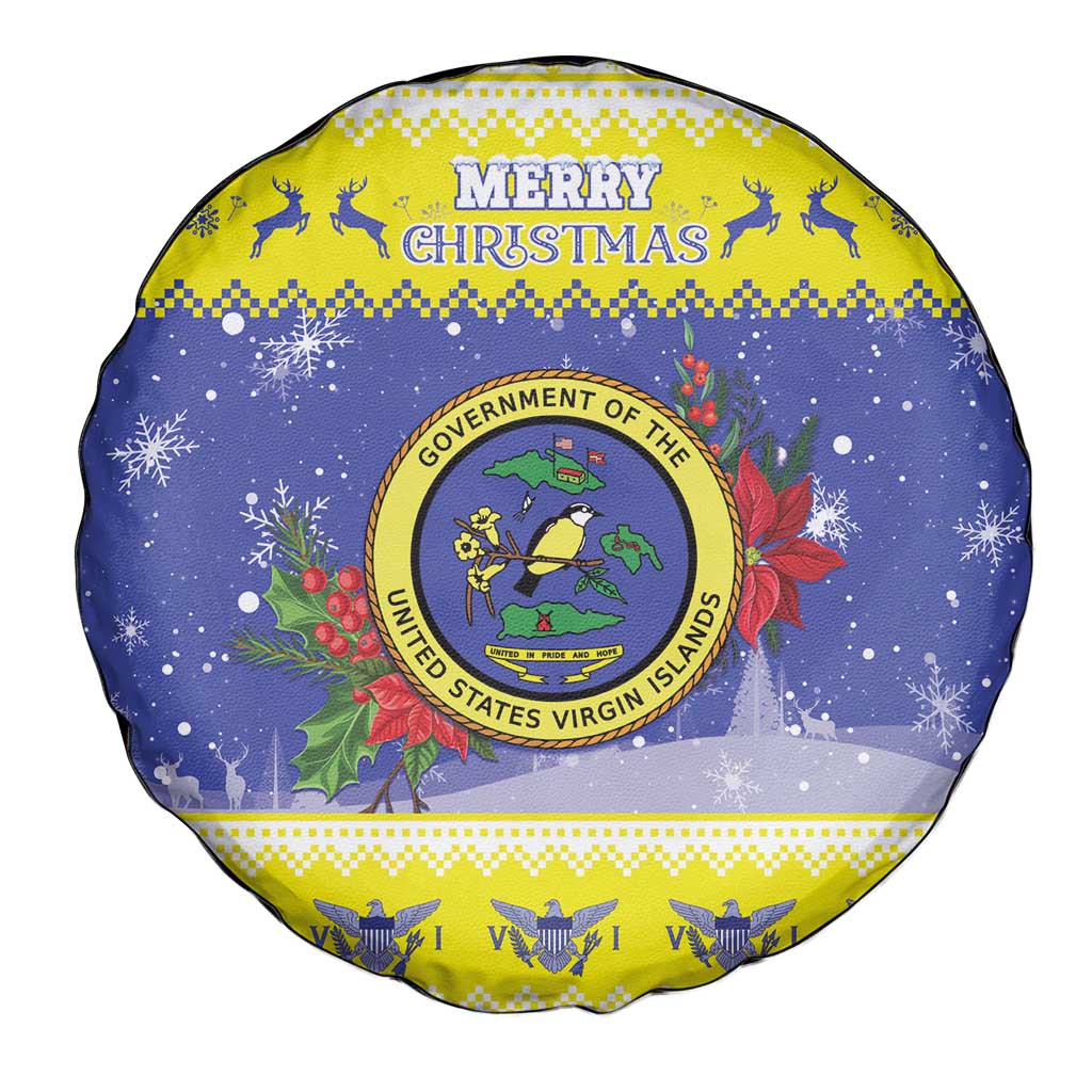 United States Virgin Islands Christmas Spare Tire Cover Coat Of Arms With Poinsettia - Wonder Print Shop
