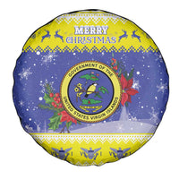 United States Virgin Islands Christmas Spare Tire Cover Coat Of Arms With Poinsettia - Wonder Print Shop
