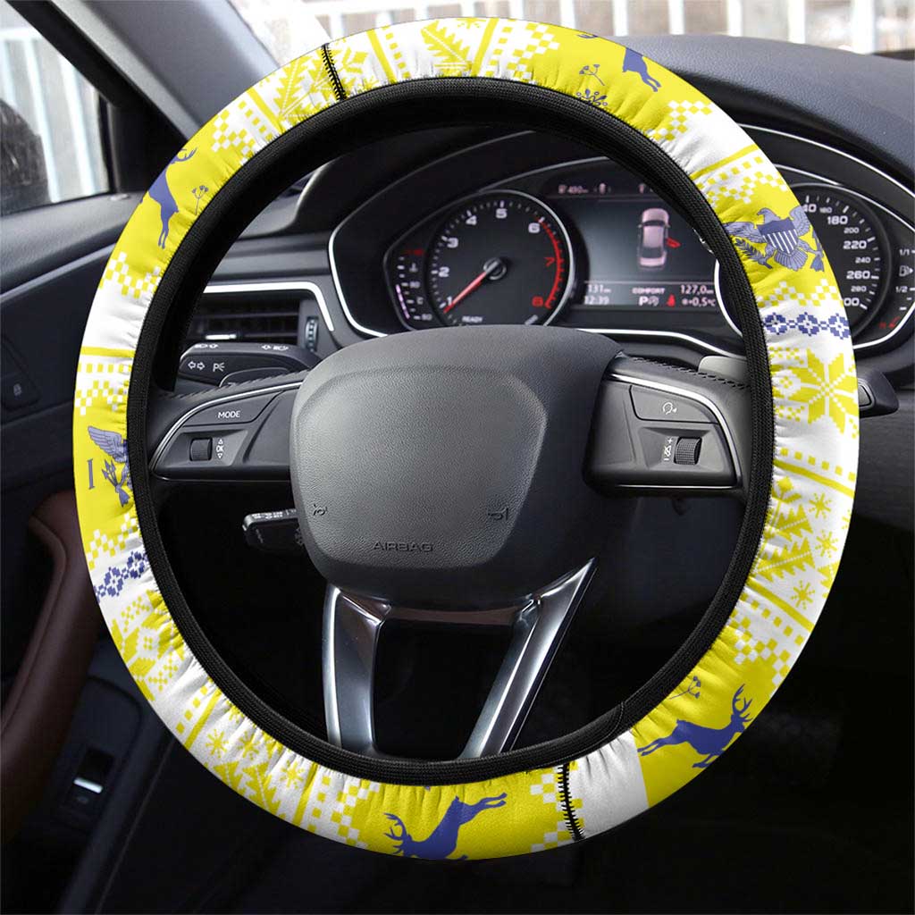 United States Virgin Islands Christmas Steering Wheel Cover Coat Of Arms With Poinsettia - Wonder Print Shop