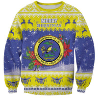 United States Virgin Islands Christmas Sweatshirt Coat Of Arms With Poinsettia - Wonder Print Shop